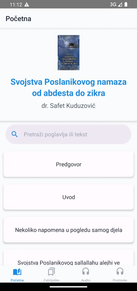 Prikaz ekrana aplikacije Svojstva Poslanikovog namaza (1)