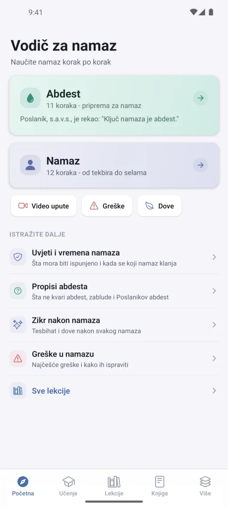 Prikaz ekrana aplikacije Vodič za namaz (1)