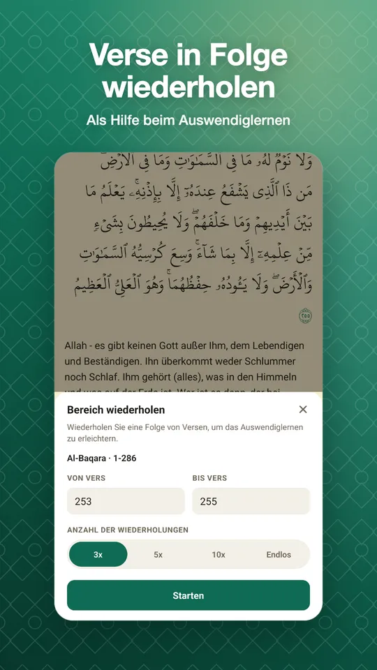 Verse in Folge wiederholen. Als Hilfe beim Auswendiglernen