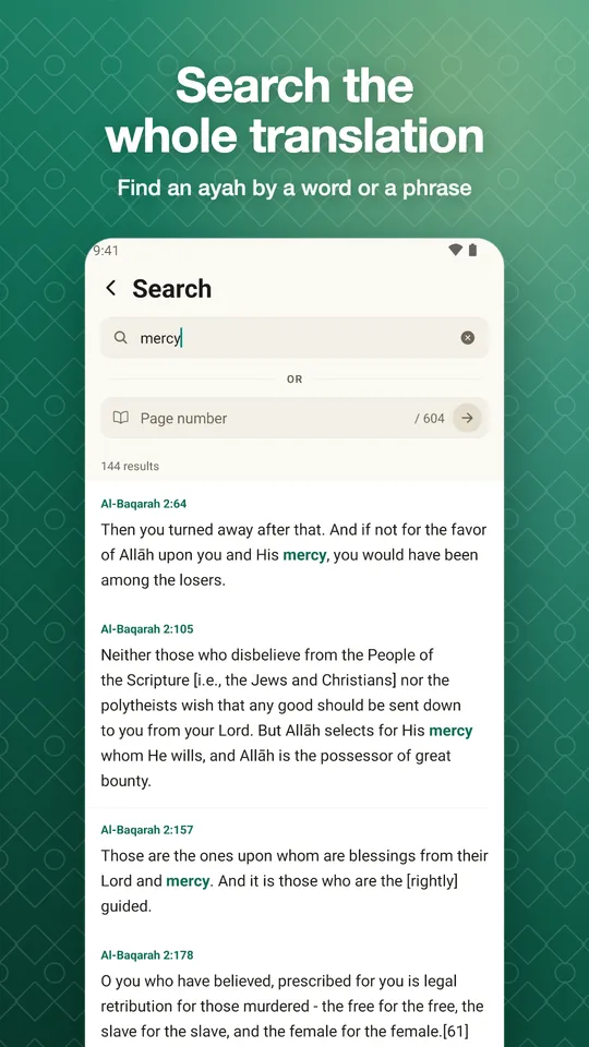 Search the whole translation. Find an ayah by a word or a phrase