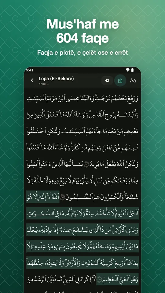 Mus'haf me 604 faqe. Faqja e plotë, e çelët ose e errët