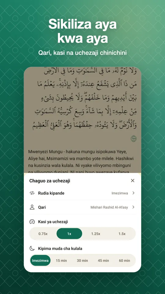 Sikiliza aya kwa aya. Qari, kasi na uchezaji chinichini