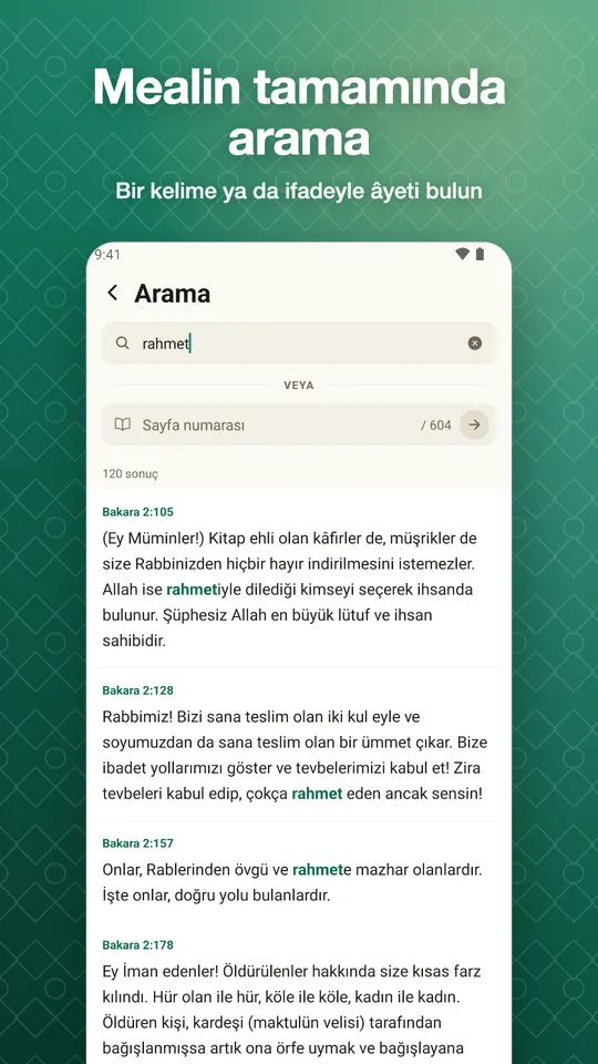 Mealin tamamında arama. Bir kelime ya da ifadeyle âyeti bulun
